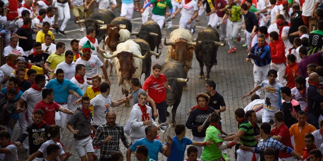 San Fermin Festival in Pamplona, Spain, Tuesday, July 14, 2015.