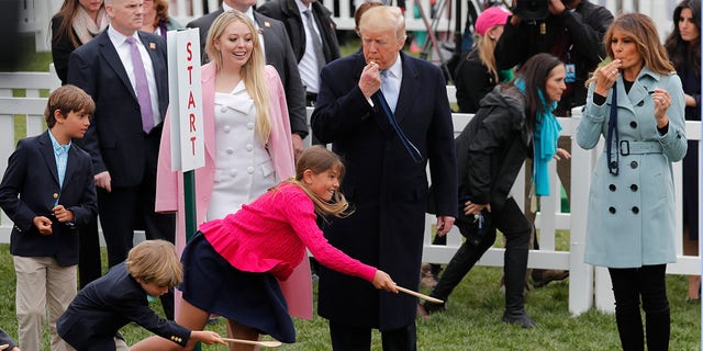 POTUS' youngest daughter wore a pink and white ensemble to the April 2 Easter Egg Roll.