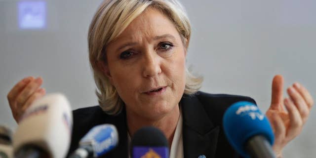 French politician Marine Le Pen speaks during a press conference in Lebanon on Feb. 21, 2017.