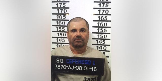 In this Jan. 8, 2016 file photo released by Mexico's federal government, Mexico's drug lord Joaquin "El Chapo" Guzman stands for his prison mug shot with the inmate number 3870 at the Altiplano maximum security federal prison in Almoloya, Mexico. (Mexico's federal government via AP, File)