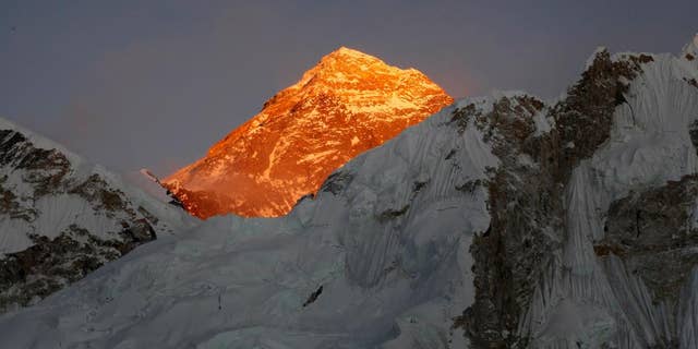 Mt. Everest is seen from the way to Kalapatthar in Nepal, in 2015.