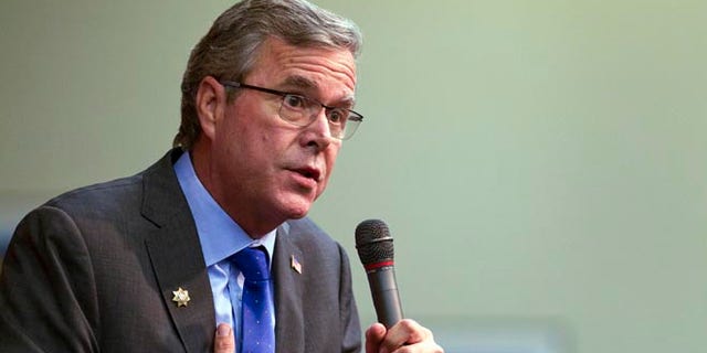 Former Florida Gov. Jeb Bush speaks during a question and answer session at the Mountain Shadows Community Center in Las Vegas Monday, March 2, 2015. Bush distanced himself from his family on Monday as he courted senior citizens in Nevada, the first stop in a national tour aimed at key states on the presidential primary calendar. (AP Photo/Las Vegas Sun, Steve Marcus)
