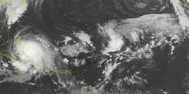 This NOAA satellite image taken Saturday, Oct. 3, 2015 at 12:45 AM EDT shows Hurricane Joaquin to the east of the Bahamas. Joaquin has sustained winds of 125 miles an hour and will move to the northeast away from the islands. Some showers and thunderstorms from the outer bands of Joaquin will affect Cuba and Hispaniola. Over the Lesser Antilles some typical pop-up showers and storms will occur. (AP PHOTO/WEATHER UNDERGROUND)