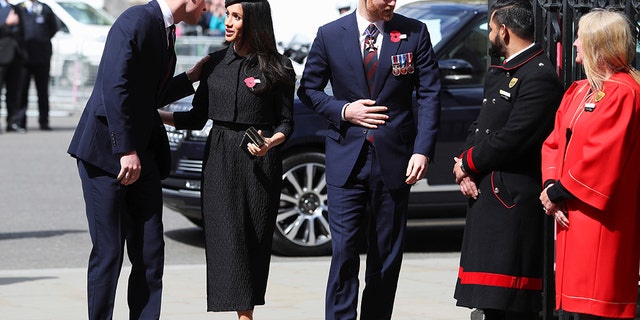 Later that day, Markle changed into an all-black look for Anzac Day services at Westminster Abbey in London.