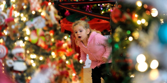 Nov. 25, 2012: Carly Serepetti, checks out the decorated Christmas trees on display in Dearborn, Mich.