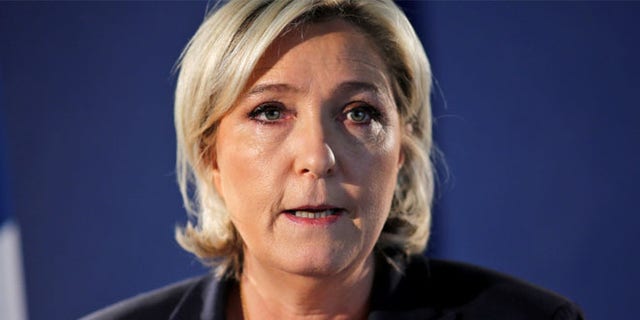 APRIL 21: Marine Le Pen, French National Front political party leader attends a news conference in Paris