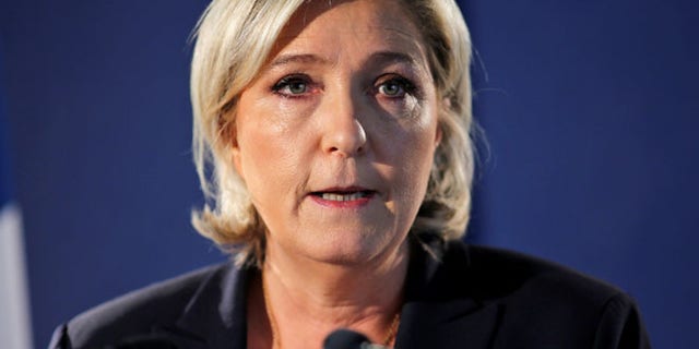 APRIL 21: Marine Le Pen, French National Front political party leader attends a news conference in Paris