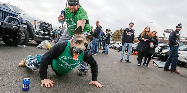 The riot took place around 3 p.m. between Eagles tailgating fans and cops hours before the NFC Championship game with the Minnesota Vikings. (Andrew Mills/NJ Advance Media via AP)