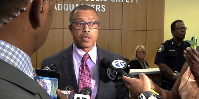 In this image from video, Detroit Police Chief James Craig speaks to reporters during a news conference held at his department's headquarters in Detroit, Monday July 11, 2016. Craig discussed his decision to demote a white Detroit police detective who, in an online post on Facebook, referred to the Black Lives Matter movement as