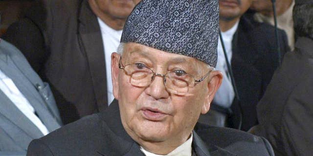FILE- An April 28, 2006 file photo of Nepal’s former prime minister Surya Bahadur Thapa, in Kathmandu, Nepal. Thapa, who served as Nepal's prime minister five times, has died in a hospital in India where he was being treated for stomach cancer. He was 87. (AP Photo/Binod Joshi, file)