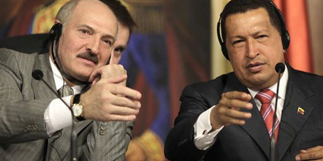 March 17: Belarus' President Alexander Lukashenko, left, and Venezuela's President Hugo Chavez. AP