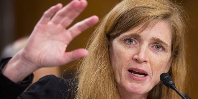 FILE: July 17, 2013: U.S. Ambassador to the U.N. nominee Samantha Power testifies on Capitol Hill in Washington, D.C.