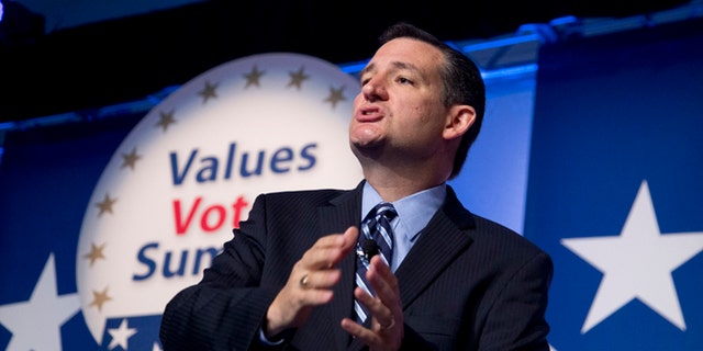 FILE: Sept. 26, 2014: Sen. Ted Cruz, R-Texas, at the 2014 Values Voter Summit in Washington, D.C.
