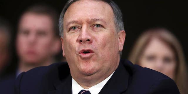 FILE - In this Jan. 12, 2017, file photo, then CIA Director-nominee Mike Pompeo testifies on Capitol Hill in Washington. Pompeo announced Feb. 2, 2017, that he has selected Gina Haspel, who has extensive overseas experience, including several stints as chief of station at outposts abroad. In Washington, she has held several top leadership positions in the clandestine service. (AP Photo/Manuel Balce Ceneta, File)