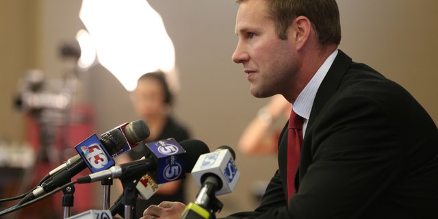 Iowa State coach Fred Hoiberg takes questions from the media during NCAA college basketball media day at the Sukup Basketball Complex in Ames, Iowa on Thursday, Oct. 10, 2013. (AP Photo/The Des Moines Register, Charlie Litchfield) NO SALES