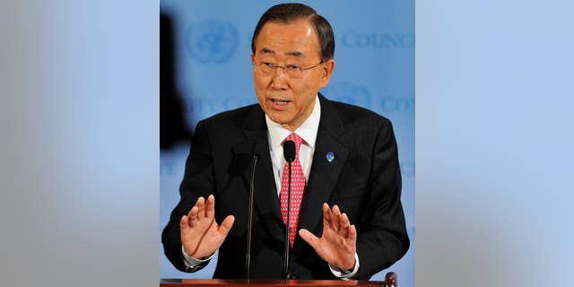 File-This March 24, 2011, file photo shows United Nations Secretary General Ban Ki-Moon speaking after a Security Council meeting at United Nations headquarters in New York. The Secretary-General said Thursday, June 9, 2016, he temporarily removed the Saudi-led coalition in Yemen from a U.N. blacklist for violating child rights because its supporters threatened to stop funding many U.N. programs. (AP Photo/Stephen Chernin, File)