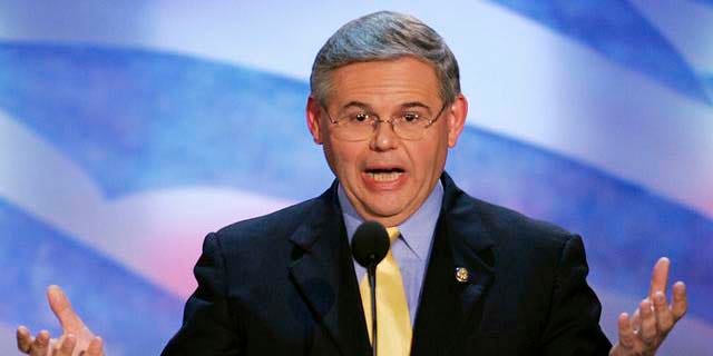 Rep. Robert Menendez, D-N.J., speaks to delegates at the Democratic National Convention on Monday, July 26, 2004, in Boston. (AP Photo/Ron Edmonds)