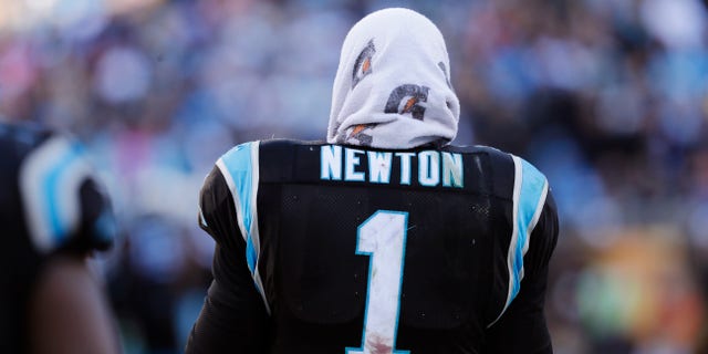 Carolina Panthers quarterback Cam Newton (1) stands on the sideline during the second half of a divisional playoff NFL football game against the San Francisco 49ers, Sunday, Jan. 12, 2014, in Charlotte, N.C. (AP Photo/Chuck Burton)