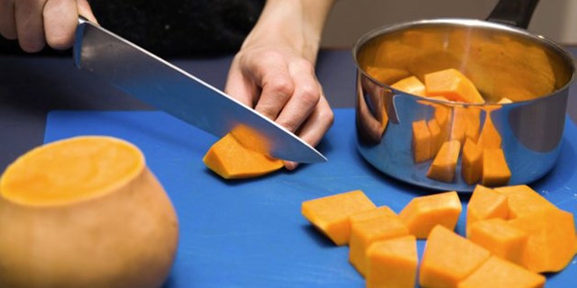 Pumpkin preparation on blue