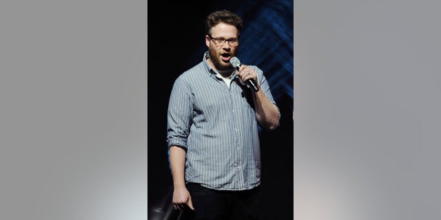 March 25, 2014. Seth Rogen, a cast member in "Neighbors" introduces a screening of the film on the second day of CinemaCon 2014 in Las Vegas.