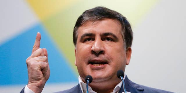 Governor of Odessa region in Ukraine, Mikhail Saakashvili speaks during the anti-corruption forum in Kiev, Ukraine.