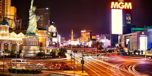 The Las Vegas strip at night.