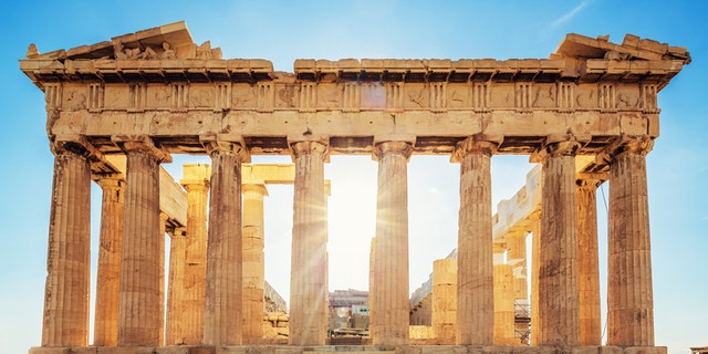 The Parthenon on the Athenian Acropolis in Sunlight. The Temple is dedicated to the Greek Goddess Athena. Athens, Greece.