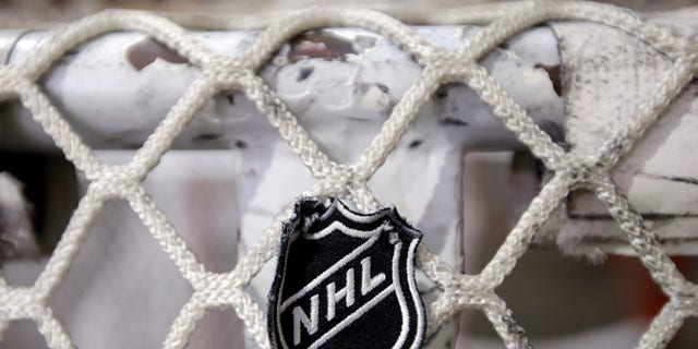 FILE - In this file photo taken Sept. 17, 2012, the NHL logo is seen on a goal at a Nashville Predators practice rink in Nashville, Tenn.