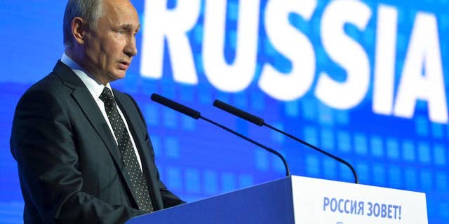 Russian President Vladimir Putin speaks at the 8th annual VTB Capital "Russia Calling!" Investment Forum in in Moscow, Russia, Wednesday, Oct. 12, 2016.Russia’s economy has been on its way down since it slipped into recession at the start of last year. (Alexei Druzhinin, Sputnik, Kremlin Pool Photo via AP)
