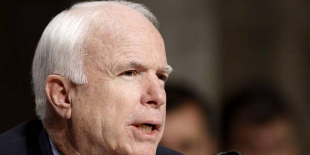 Sen. John McCain, R-Ariz., the ranking Republican on the Senate Armed Services Committee, speaks on Thursday, Dec. 2, 2010 (AP Photo/Alex Brandon)