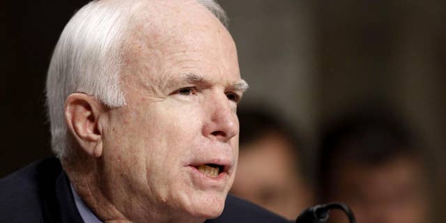 Sen. John McCain, R-Ariz., the ranking Republican on the Senate Armed Services Committee, speaks on Thursday, Dec. 2, 2010 (AP Photo/Alex Brandon)