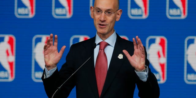 NBA Commissioner Adam Silver speaks at a news conference before the skills competition at the NBA All Star basketball weekend, Saturday, Feb. 15, 2014, in New Orleans. (AP Photo/Bill Haber)