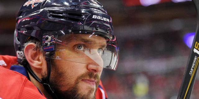 In this Tuesday, March 14, 2017, file photo, Washington Capitals left wing Alex Ovechkin (8), of Russia, looks on from the bench during the first period against the Minnesota Wild in Washington.