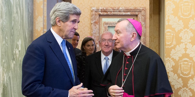 U.S. Secretary of State John Kerry and Vatican Secretary of State Archbishop Pietro Parolin, at the Vatican Tuesday, Jan. 14, 2014.