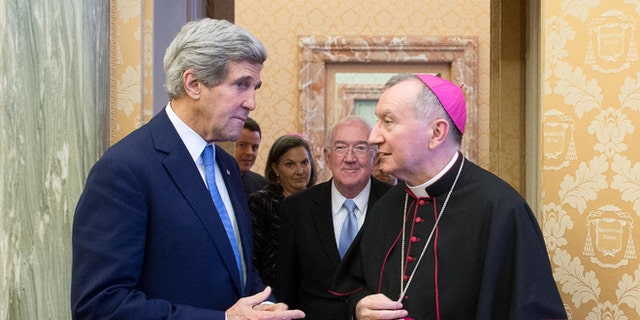 U.S. Secretary of State John Kerry and Vatican Secretary of State Archbishop Pietro Parolin, at the Vatican Tuesday, Jan. 14, 2014.