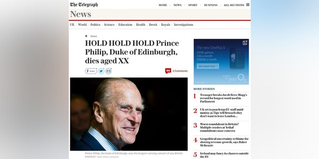 The Telegraph accidentally published an obituary of Prince Philip.
