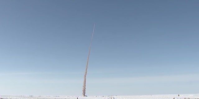 The Russian military conducts a test of an upgraded air defense missile in Sary-Shagan in Kazakhstan.