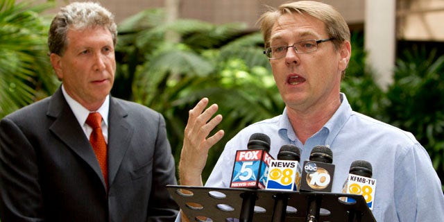 Oct. 24, 2010: SNAP National Director David Clohessy, right, and attorney Irwin Zalkin speak with members of the media during a news conference Sunday in San Diego. Attorneys for nearly 150 people who claim sexual abuse by Roman Catholic priests released thousands of pages of previously sealed internal church documents Sunday that detail complaints against the clerics and include medical records and correspondence between priests and their superiors.