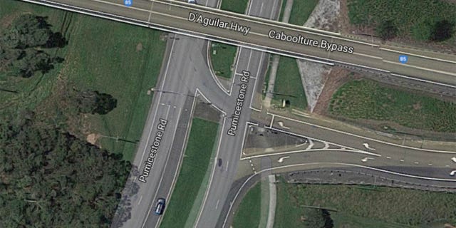The pickup crossed two lanes of traffic before hitting the median.