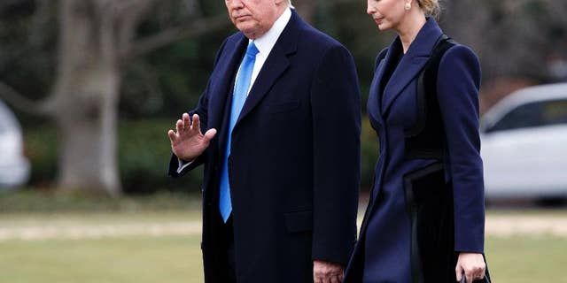 In this Feb. 1, 2017, photo, President Donald Trump, accompanied by his daughter Ivanka, waves as they walk to board Marine One on the South Lawn of the White House in Washington. She may have no official White House title. But Ivanka Trump is already proving that she is an unofficial power player. The first daughter has made clear that she wants to work on policy and support her father. (AP Photo/Evan Vucci)