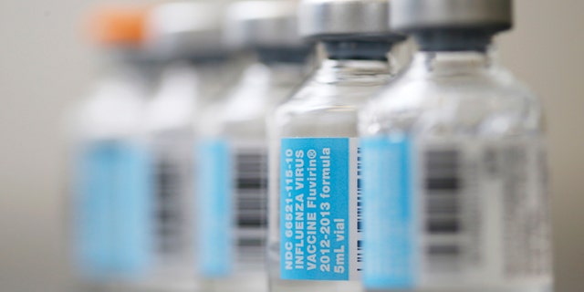 Vials of flu vaccine.