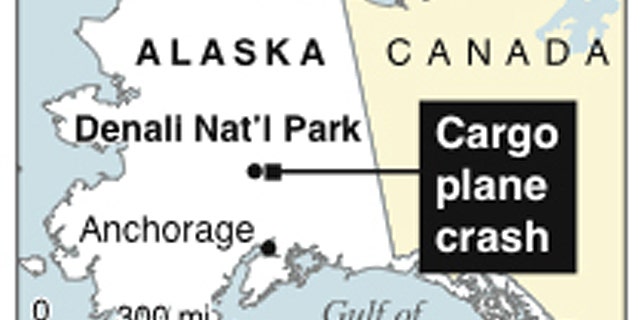 Map locates cargo plane crash near Denali National Park in Alaska