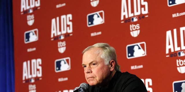 Baltimore Orioles manager Buck Showalter speaks at a news conference, Wednesday, Oct. 1, 2014, in Baltimore. The Orioles start the playoffs against the Detroit Tigers in Game 1 of the American League Division Series Thursday. (AP Photo/Patrick Semansky)
