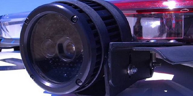 Automatic license plate readers like the one seen here are mounted atop a police cruiser and utilize both an infrared and a color camera. (Los Angeles County Sheriff's Department)