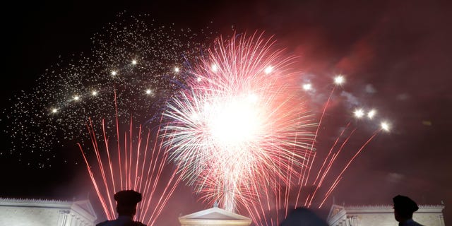 Fireworks light up the sky over the Philadelphia Museum of Art during an Independence Day celebration, Wednesday, July 4, 2012, in Philadelphia. (AP Photo/Matt Rourke)