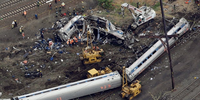 The engine and all seven cars of the Northeast Regional Train overturned, throwing passengers, luggage and chunks of metal into a mangled mess.