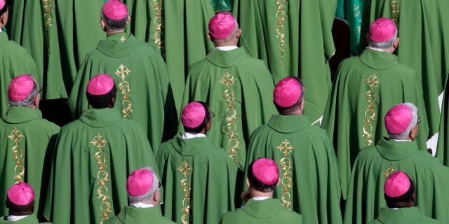 Bishops attend Mass celebrated by Pope Benedict XVI marking the 50th anniversary of the Second Vatican Council in St. Peter's Square at the Vatican on Oct. 11, 2012.