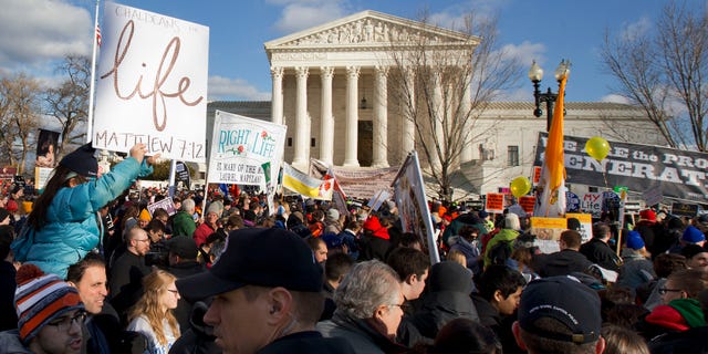 FILE -- Jan. 22, 2015: Anti-abortion demonstrators march past the Supreme Court in Washington during the annual March for Life.