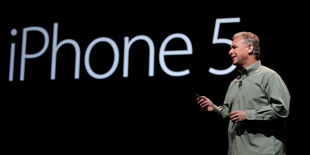 Sept. 12, 2012: Phil Schiller, Apple's senior vice president of worldwide marketing, speaks on stage during an introduction of the new iPhone 5 at an Apple event in San Francisco.