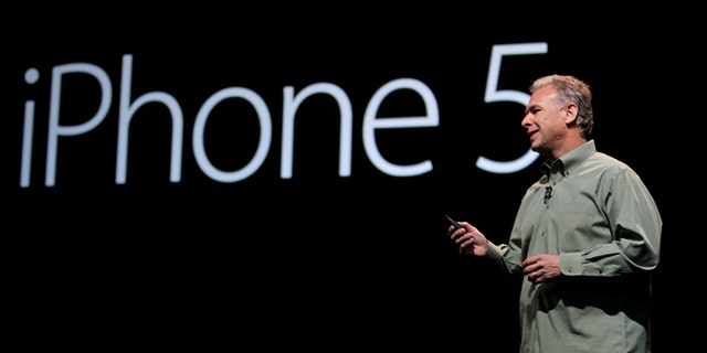Sept. 12, 2012: Phil Schiller, Apple's senior vice president of worldwide marketing, speaks on stage during an introduction of the new iPhone 5 at an Apple event in San Francisco.